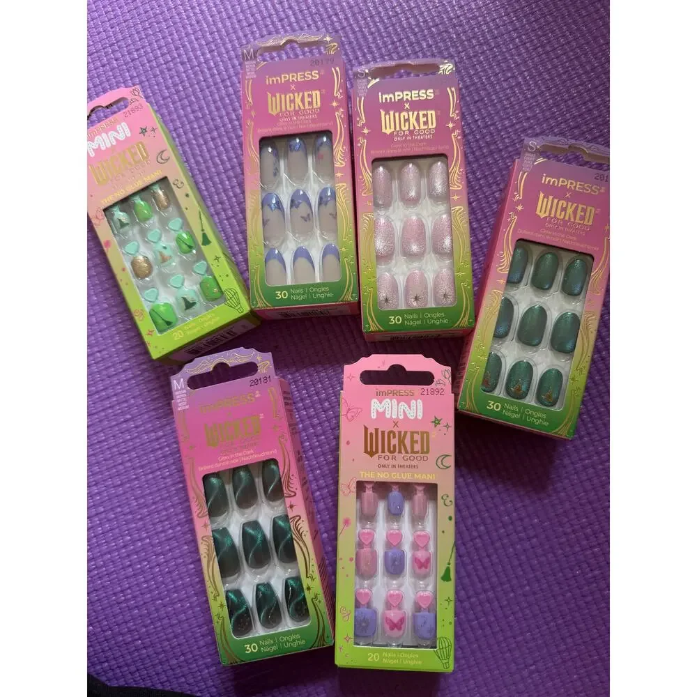 New Kiss Impress Falscara x Wicked Elphaba Glinda Lashes & Nails Lot